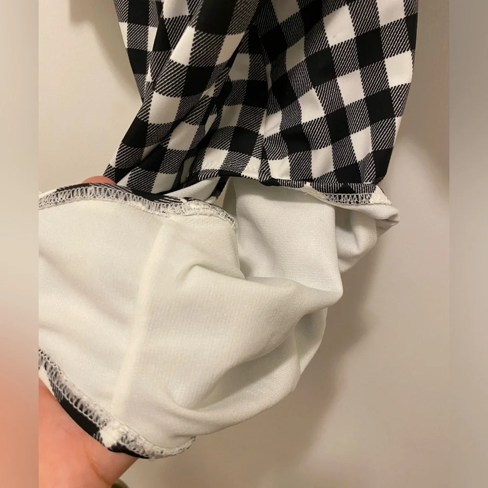 Adore Me Black & White Checkered Gingham One Piece Ruffle Off Shoulder Swimsuit